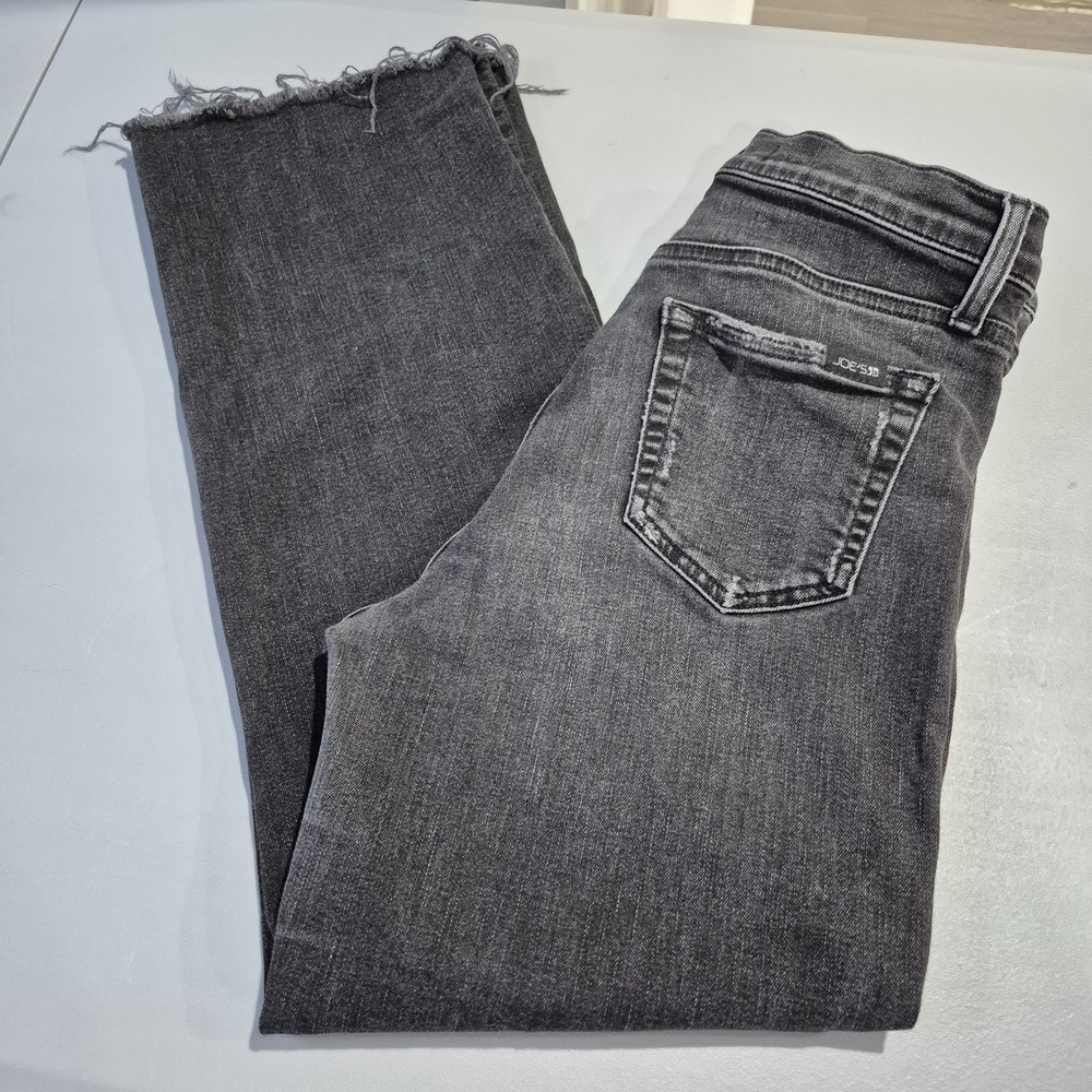 Joe's Jeans Womens 27 Washed Black High Rise Wide Leg Cropped Distressed Raw Hem
